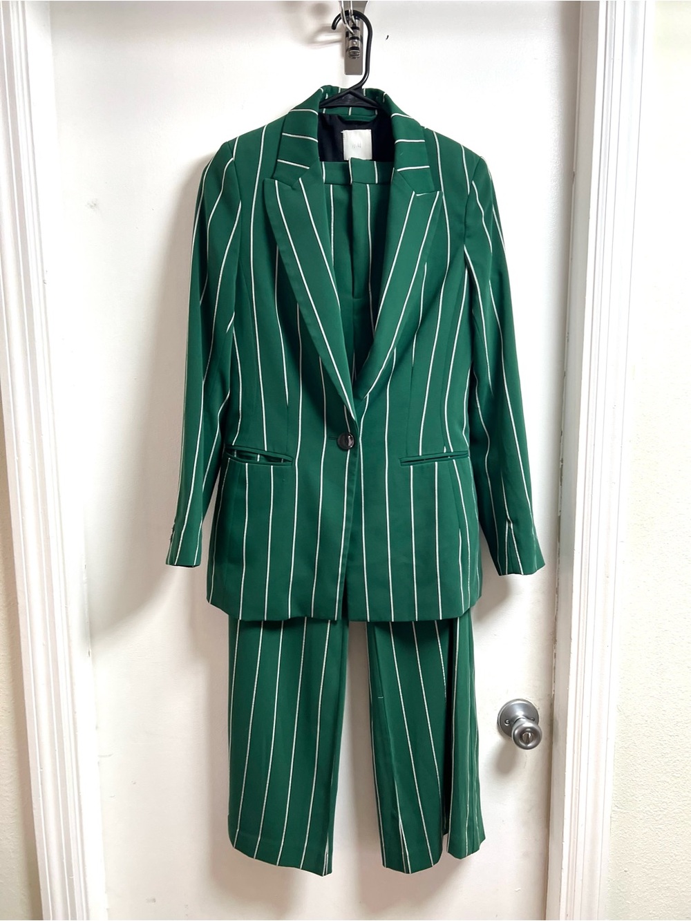 H&M Green Pinstripe Women's Blazer & Trouser Suit